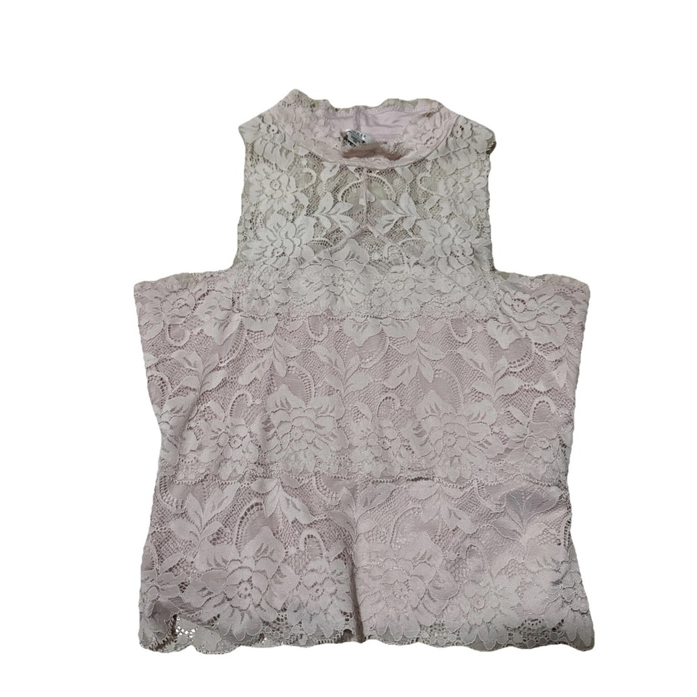 GUESS Womens Pastel Pink Floral Mesh Lace Sleeveless High Neck Crop Top XS